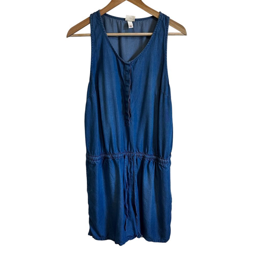 Merona Chambray Sleeveless Romper Button Front Elastic Waist Casual jumpsuit L